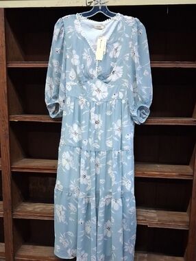 NWT Womens Kormei Short Sleeve Floral Maxi Dress High Low
